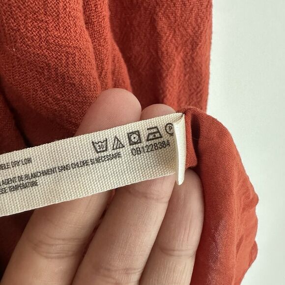 Free People Babydoll Dress Medium Boho Chic Peasant Smocked Coastal Burnt Orange - Picture 5 of 5